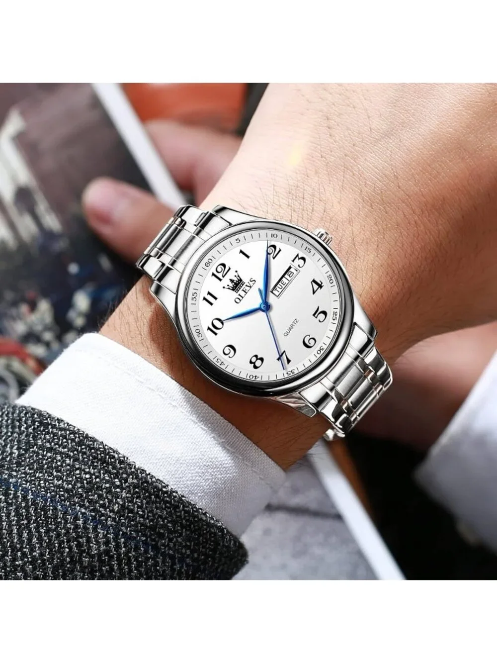 Men's Silver Classic Analog Quartz Stainless Steel Relojes Waterproof Watch